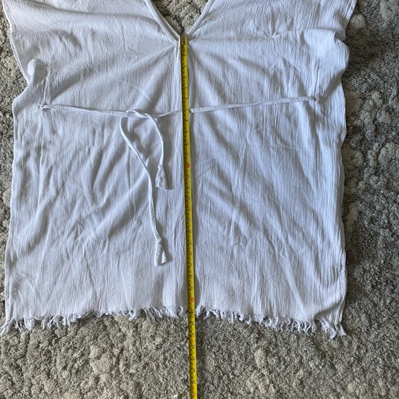 Brava Beach white beach coverup with fringe on bottom and tie in front - Picture 4 of 9